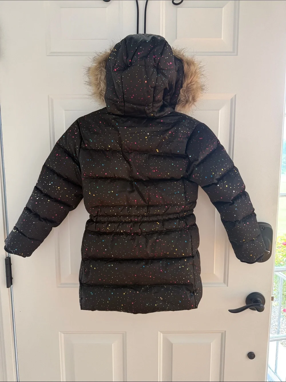 Kids Eddie Bauer Black Puffer Coat with Multicolor Speckle Print